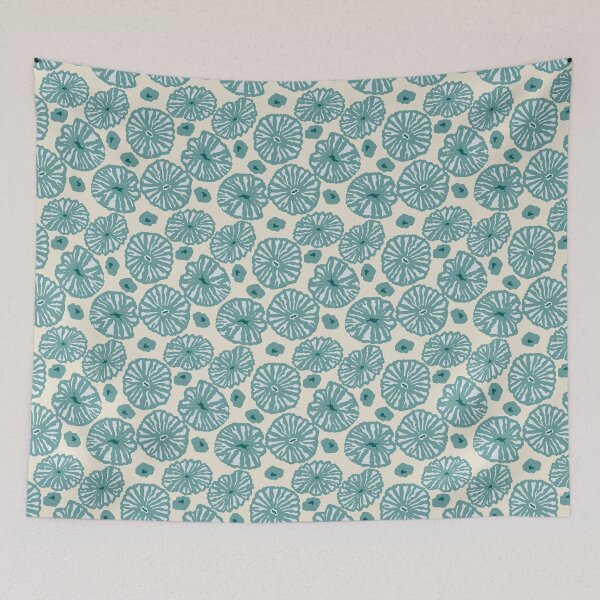 Item preview, Abstract blue mushrooms on panna cotta white designed and sold by Anne-Leue.