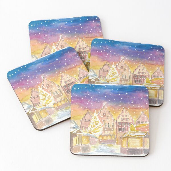 Item preview, Frankfurt Germany Romantic Christmas Market at Night and Snowing designed and sold by artshop77.