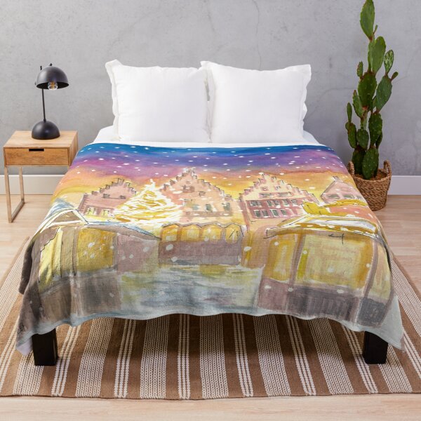 Item preview, Frankfurt Germany Romantic Christmas Market at Night and Snowing designed and sold by artshop77.