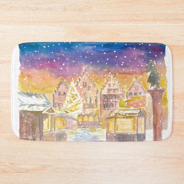 Item preview, Frankfurt Germany Romantic Christmas Market at Night and Snowing designed and sold by artshop77.