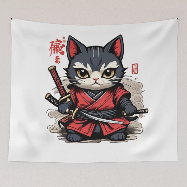 Item preview, vintage japanese samurai ninja cat designed and sold by YolaShopOnline.