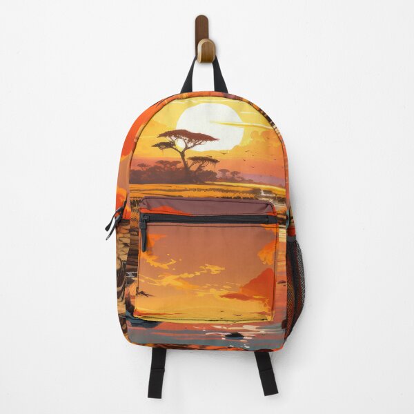 Item preview, sunset at the river expansive savannas with roaming wildlife under setting sun designed and sold by frequent-art.