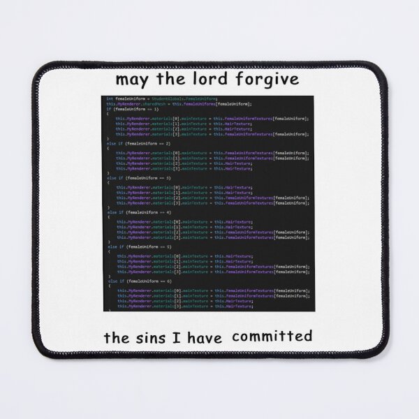 Item preview, Cursed Code "may the lord forgive the sins I have committed" meme designed and sold by Rainy-Racoon.