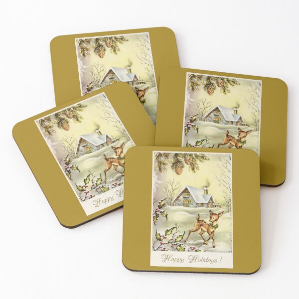 Item preview, Retro happy holidays with house and deer designed and sold by aapshop.