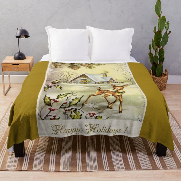 Item preview, Retro happy holidays with house and deer designed and sold by aapshop.