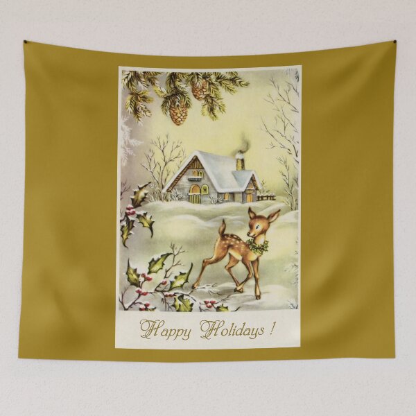 Item preview, Retro happy holidays with house and deer designed and sold by aapshop.