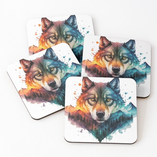 Item preview, Double exposure of a wolf and a mountain, natural scenery, watercolor art, poster, cinematic designed and sold by Margival.