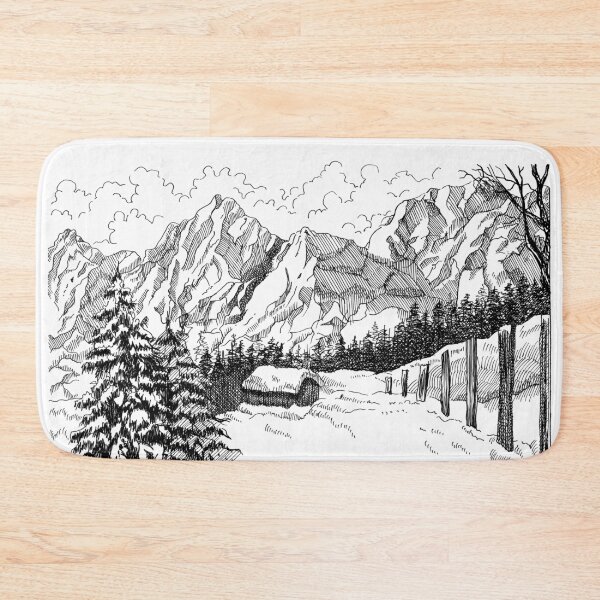 Item preview, Snowy winter landscape pen and ink original artwork designed and sold by paragonDesign28.