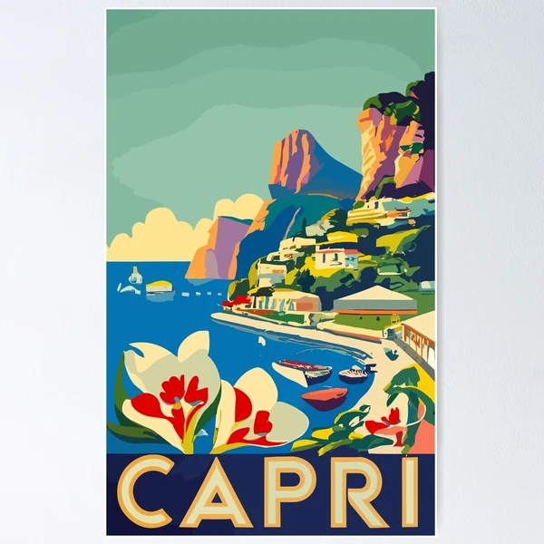 絵画 CARTUSIA CAPRI vintage poster Amazon.com: Capri Vintage Illustration Travel Art Deco
