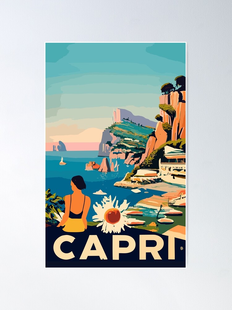 絵画 CARTUSIA CAPRI vintage poster Amazon.com: Capri Vintage Illustration Travel Art Deco