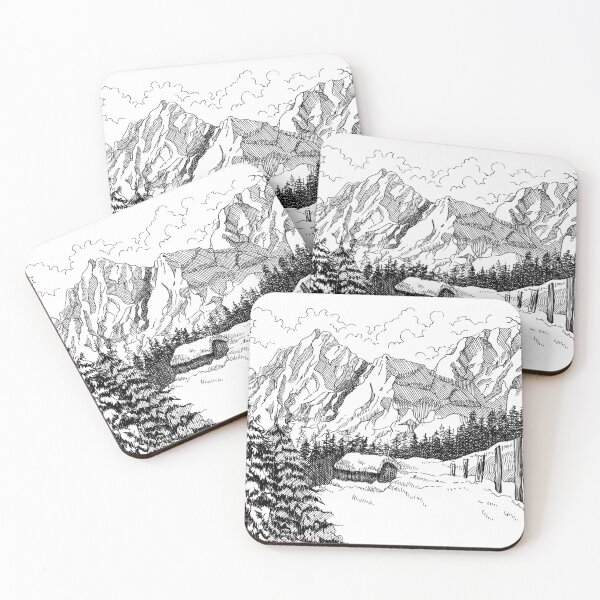 Item preview, Snowy winter landscape pen and ink original artwork designed and sold by paragonDesign28.