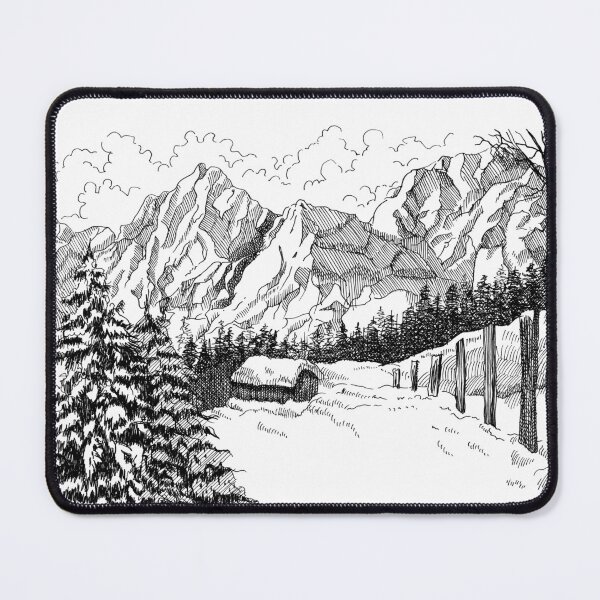 Item preview, Snowy winter landscape pen and ink original artwork designed and sold by paragonDesign28.