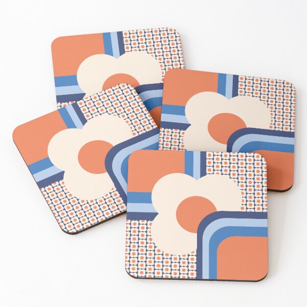 Item preview, Retro 70s Geometric Floral, Blue, Apricot, Cream designed and sold by trdstudio.