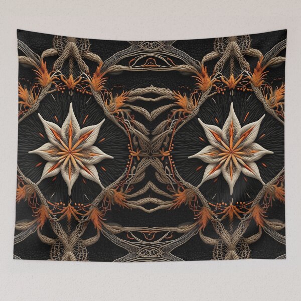 Item preview, Orange flower Rope Shield antique rustic texture country aboriginal style designed and sold by Carlos Gudino.