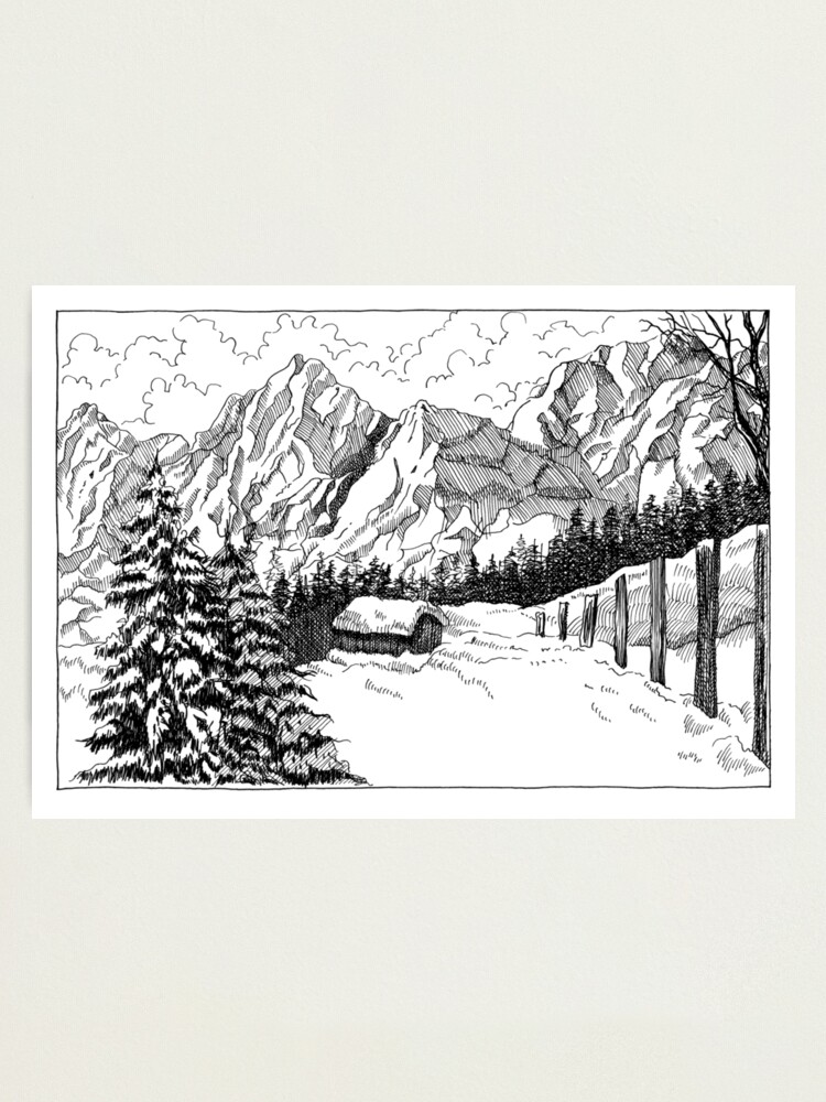 Inky Winter Landscape Original hotsell Matted Painting