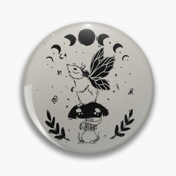 Item preview, mouse with wings at night on mushroom with moon phase and plants in ink designed and sold by · GAMING SOUL ·.