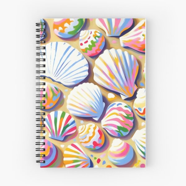 Aperçu de l'œuvre Coquillages colorés sur le motif du rivage créée et vendue par BrightTide.