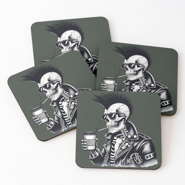 Item preview, Punk Rocker Skeleton Drinking Coffee designed and sold by CreepyCornerArt.