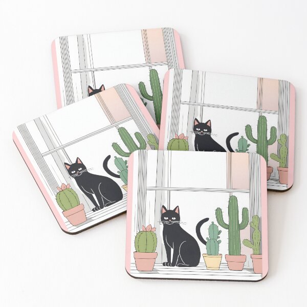 Item preview, Black Cat in The window with Cactus And Plants designed and sold by Catophile.