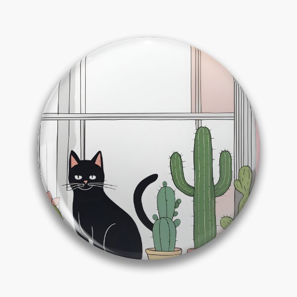 Item preview, Black Cat in The window with Cactus And Plants designed and sold by Catophile.