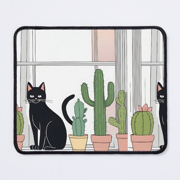 Item preview, Black Cat in The window with Cactus And Plants designed and sold by Catophile.