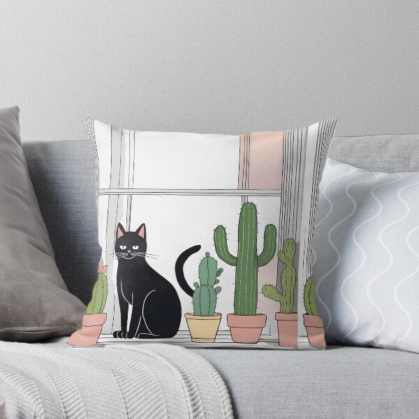 Item preview, Black Cat in The window with Cactus And Plants designed and sold by Catophile.