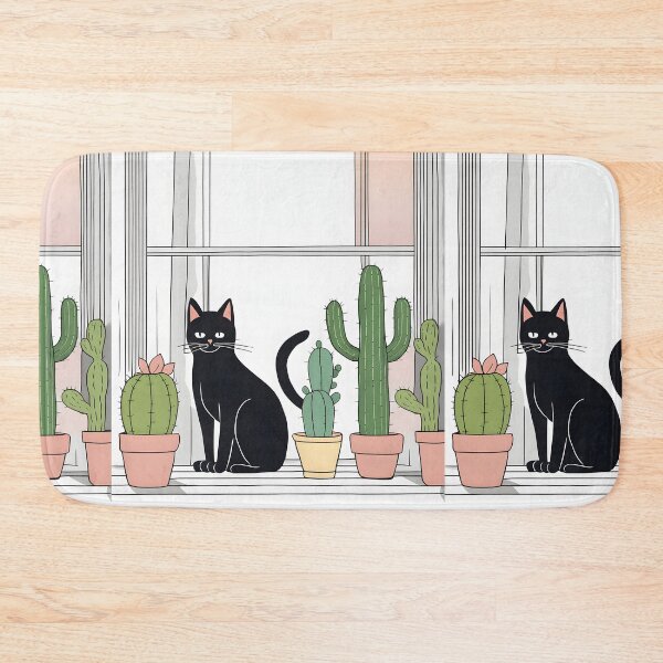 Item preview, Black Cat in The window with Cactus And Plants designed and sold by Catophile.