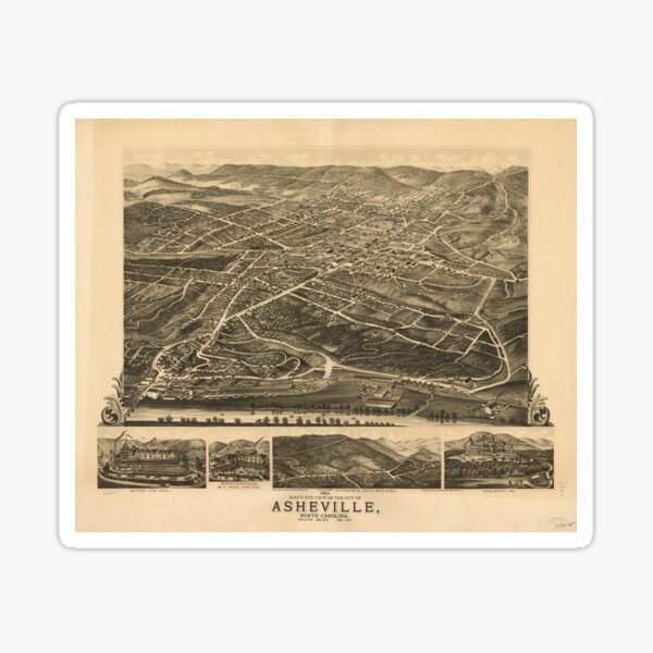 Vintage Pictorial Map of Asheville NC (1891) Sticker