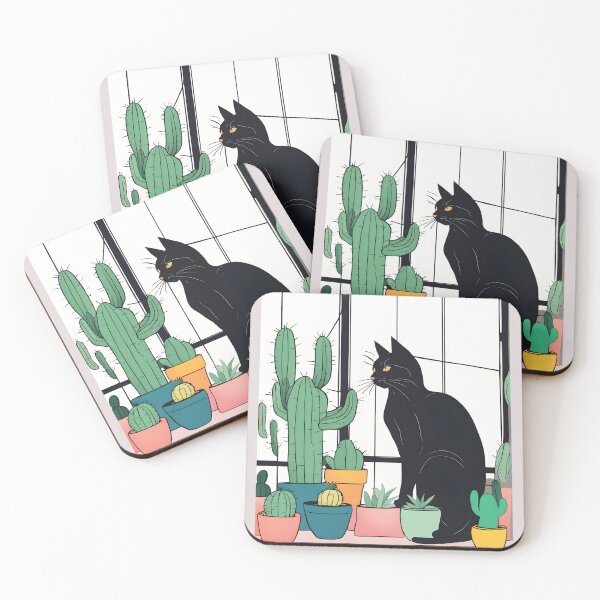 Item preview, Black Cat in The window with Cactus And Plants designed and sold by Catophile.