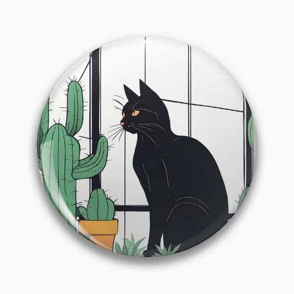 Artikelvorschau, Schwarze Katze im Fenster mit Kakteen und Pflanzen entworfen und verkauft von Catophile.