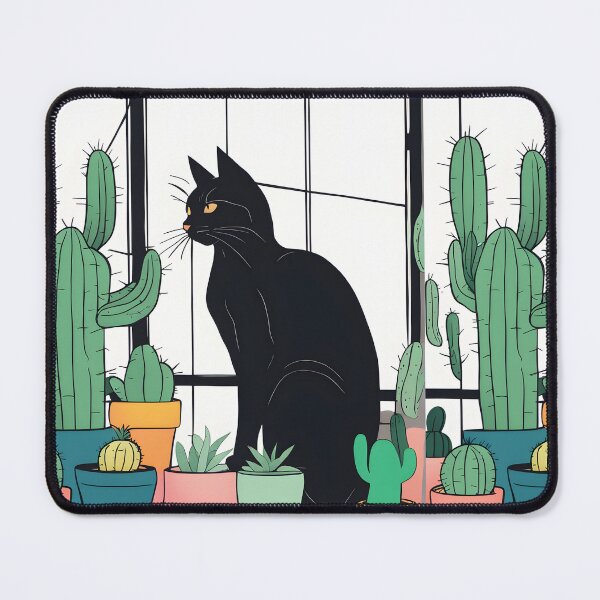 Item preview, Black Cat in The window with Cactus And Plants designed and sold by Catophile.