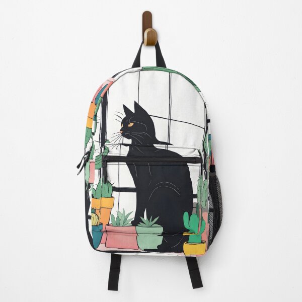 Item preview, Black Cat in The window with Cactus And Plants designed and sold by Catophile.