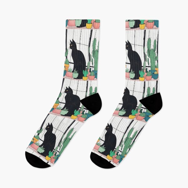 Item preview, Black Cat in The window with Cactus And Plants designed and sold by Catophile.