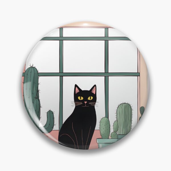 Artikelvorschau, Schwarze Katze im Fenster mit Kakteen und Pflanzen entworfen und verkauft von Catophile.