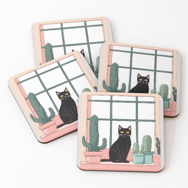 Item preview, Black Cat in The window with Cactus And Plants designed and sold by Catophile.