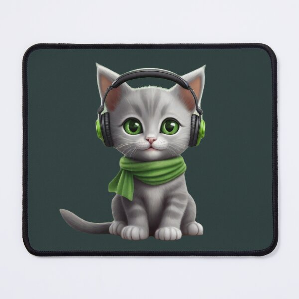 Item preview, An adorable kitty wearing headphones and a green scarf designed and sold by NiRia Spot.