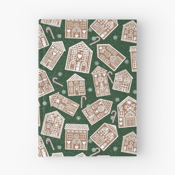 Item preview, Christmas Gingerbread Cookie Houses with Peppermint Candy Canes on Dark Green designed and sold by theprintwitch.