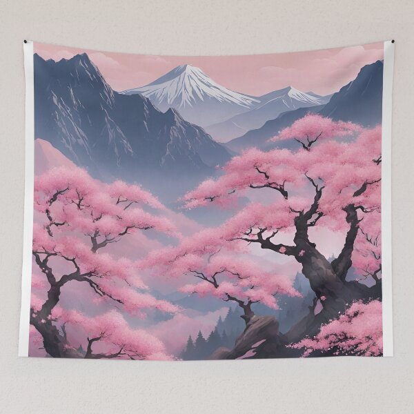 Item preview, Mountains sakura trees designed and sold by teacherpeiyuan.