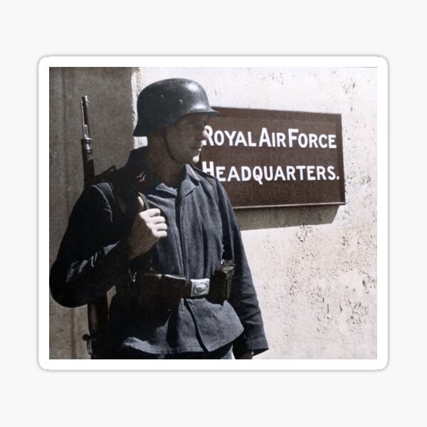 German corporal at the RAF HQ in occupied Guernsey, 1941. Sticker