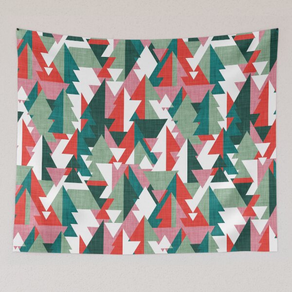 Item preview, Geo forest // vivid red carissma pink forest pine and jade green geometric triangular pine trees designed and sold by SelmaCardoso.