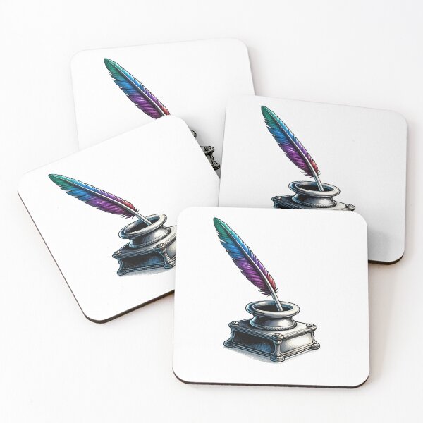 Item preview, Victorian style silver inkwell and a single colorful feather quill designed and sold by Truck Stop One.