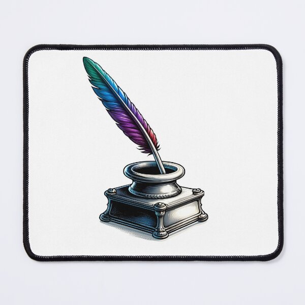 Item preview, Victorian style silver inkwell and a single colorful feather quill designed and sold by Truck Stop One.