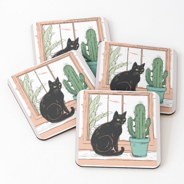 Item preview, Aesthetic Black Cat with Cactus designed and sold by Catophile.
