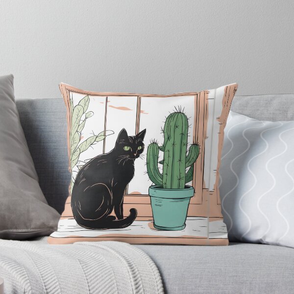 Item preview, Aesthetic Black Cat with Cactus designed and sold by Catophile.