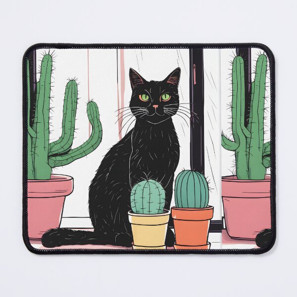 Item preview, Black Cat with Cactus Indoor designed and sold by Catophile.