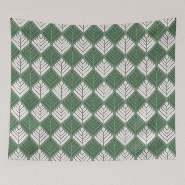 Item preview, Forest Green White Leaves Petals Diagonal Rows Grid Natural Botanical Spring Pattern designed and sold by PenguinForests.