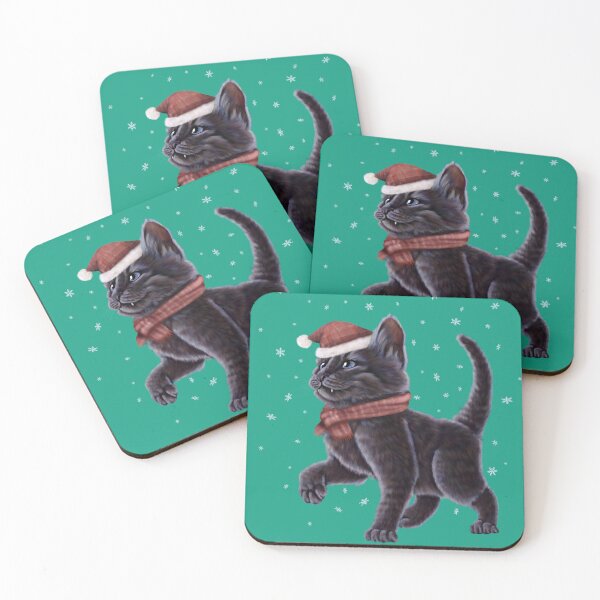 Item preview, Winter kitten - cat with a hat and scarf in the snow designed and sold by Mehu.