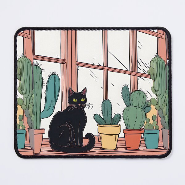 Item preview, Black Cat in The window with Cactus And Plants designed and sold by Catophile.