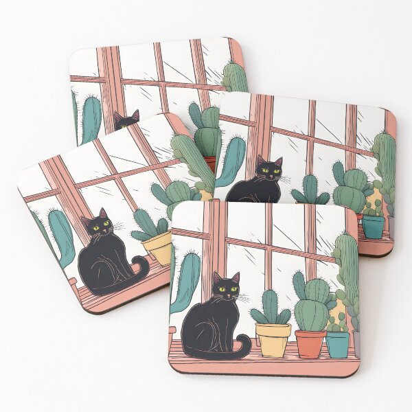 Item preview, Black Cat in The window with Cactus And Plants designed and sold by Catophile.