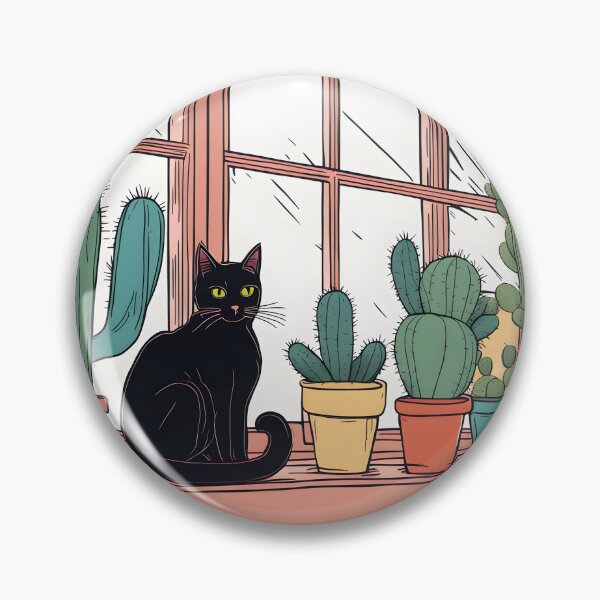 Artikelvorschau, Schwarze Katze im Fenster mit Kakteen und Pflanzen entworfen und verkauft von Catophile.